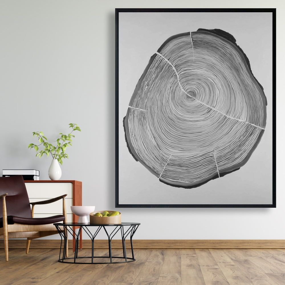 Grayscale Wood Log Framed Canvas | Trees Bedroom Decor