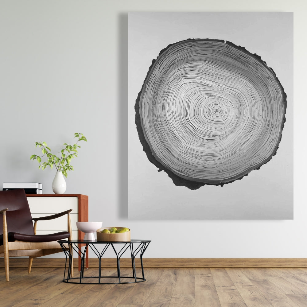 Grayscale Round Wood Log Gray Canvas - Monochrome Bedroom Decor