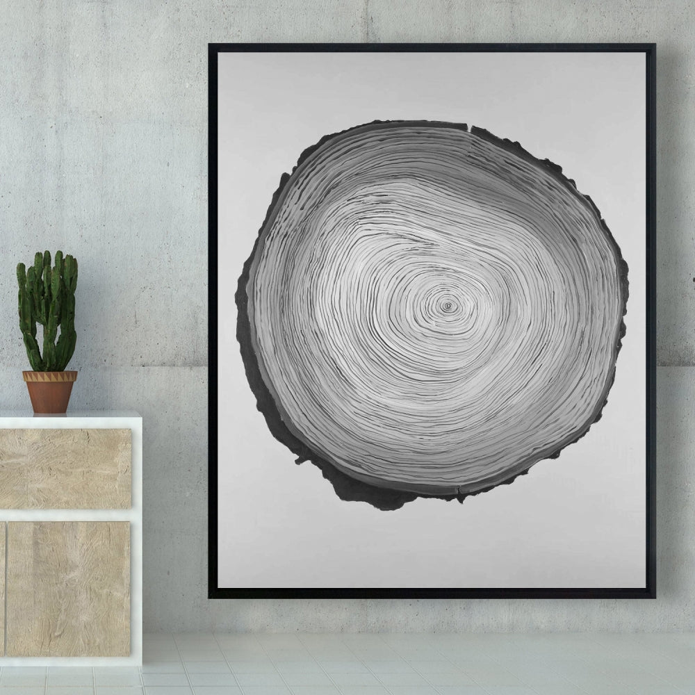 Gray Monochrome Trees Canvas - Grayscale Round Wood Log Decor