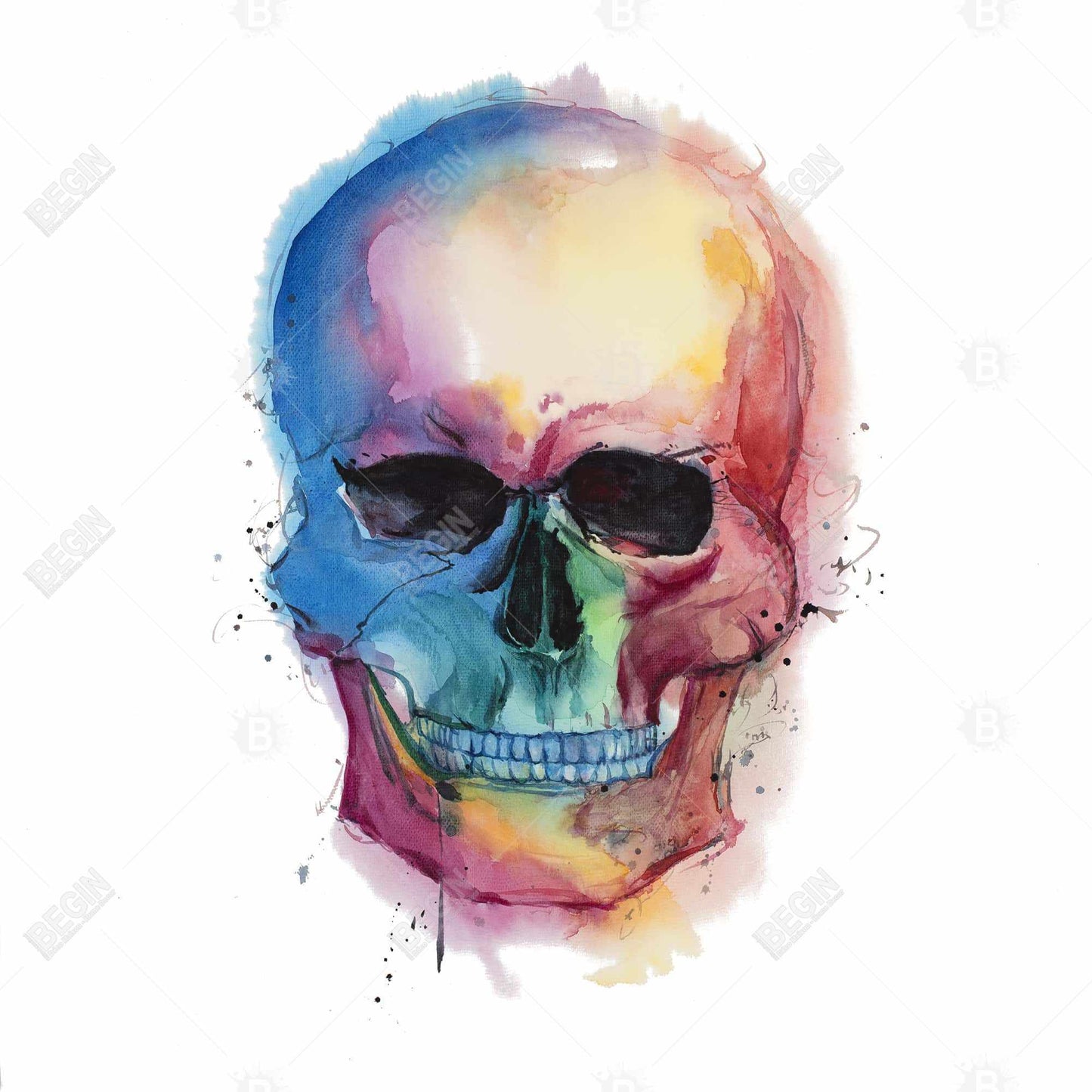 Watercolor Colorful Skull Canvas | Modern Blue Skull Decor