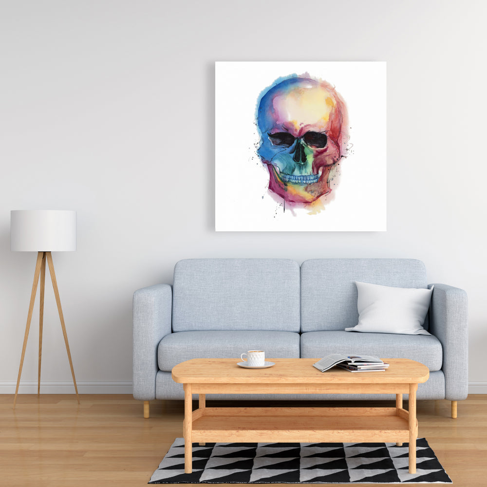 Watercolor Colorful Skull Canvas | Modern Bedroom Home Decor