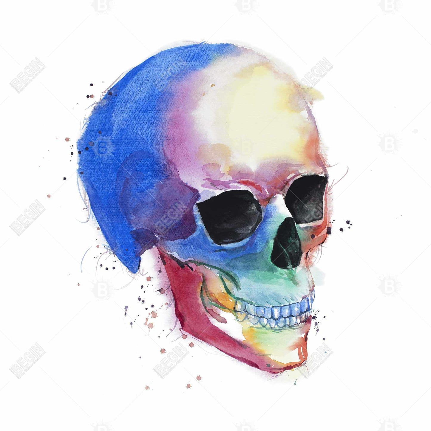 Watercolor Colorful Skull Canvas - Unique Bedroom Wall Art