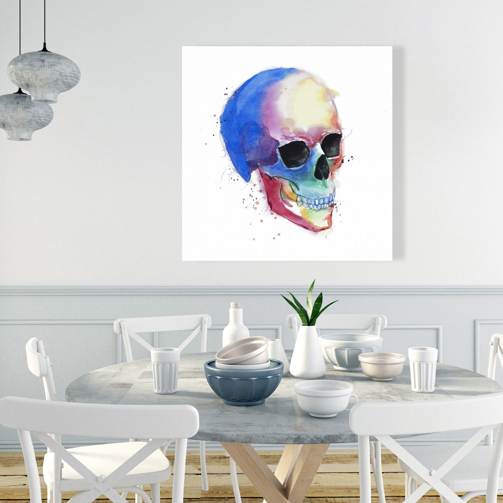 Watercolor Colorful Skull Canvas - Unique Bedroom Wall Art
