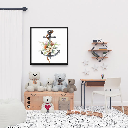 Toile « Ancre de bateau côtière avec fleurs » | Décoration scandinave