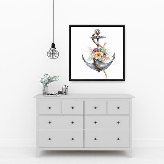 Boat Anchor with Flowers Canvas | Marine Bedroom Decor