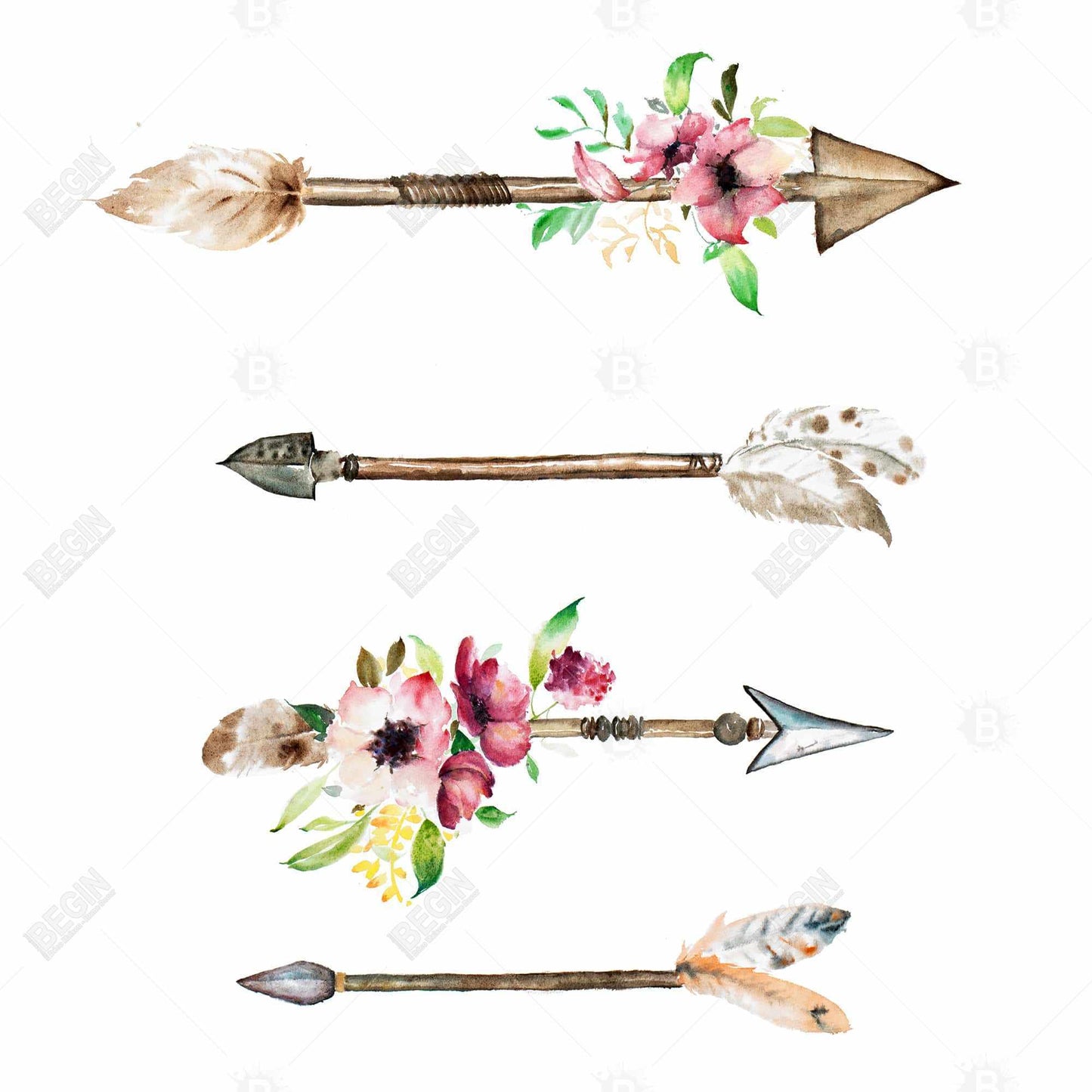 Toile encadrée « Pointes de flèches et fleurs » | Décoration florale pour chambre