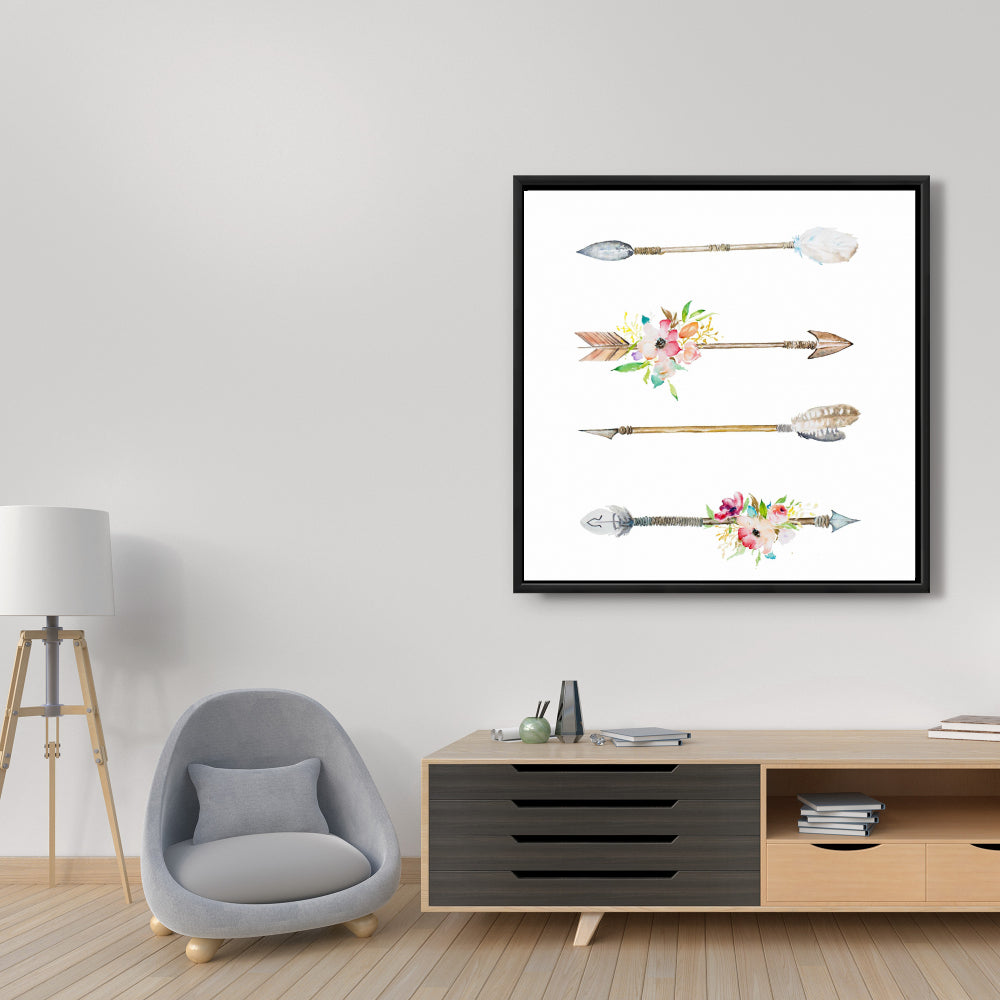 Flèches et fleurs | Toile encadrée Fleurs brunes pour décoration de chambre