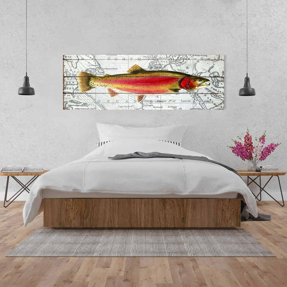 Truite rose sur toile rouge - Décoration de chambre aquatique