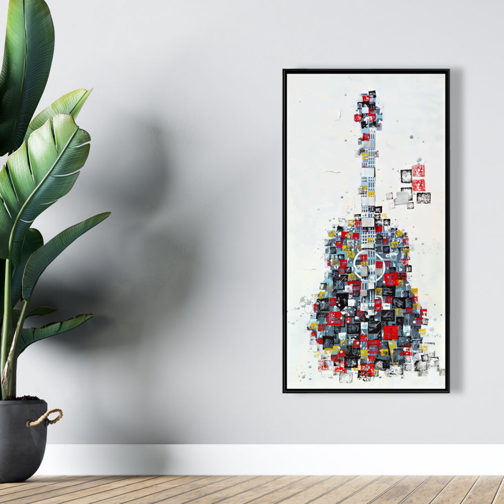 Toile de guitare géométrique abstraite | Décoration de chambre contemporaine