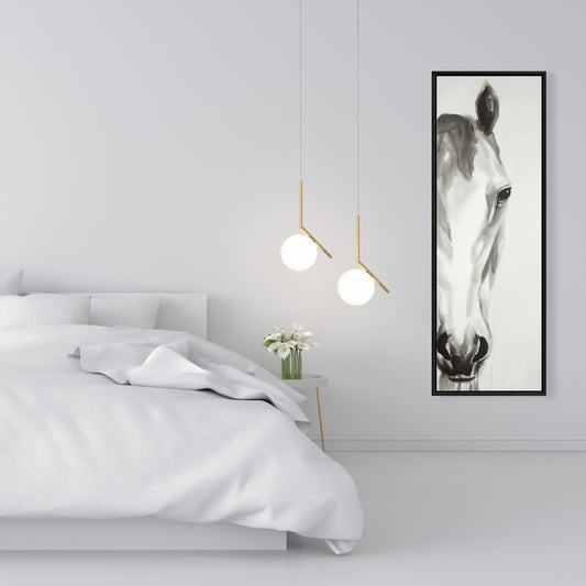 Toile minimaliste noire et blanche représentant un visage de cheval | Décoration d'animaux de la ferme