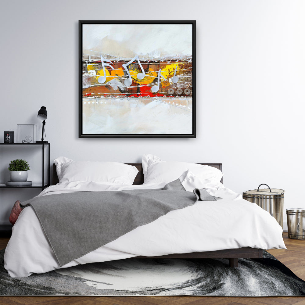 Harmony Gray Framed Canvas | Musical Bedroom Home Decor