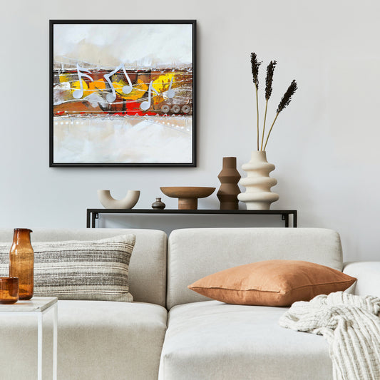 Toile encadrée Harmony Gray | Décoration musicale pour chambre à coucher