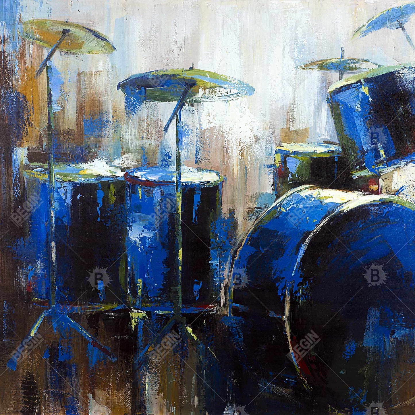 Industrial Blue Musical Canvas - Abstract Drums Home Decor