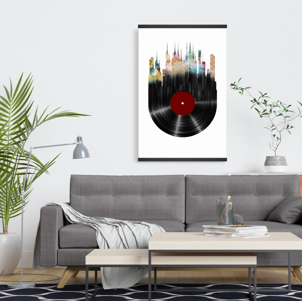 Modern Blue Magnetic Stick Canvas - Abstract City Vinyl Art