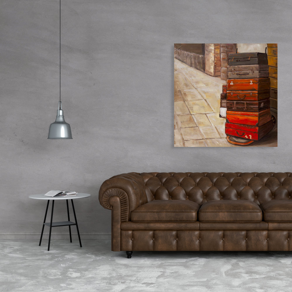 Brown Contemporary Canvas - Old Traveling Suitcases Decor