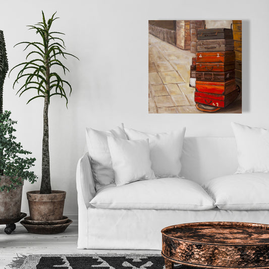 Toile contemporaine marron - Décor de vieilles valises de voyage
