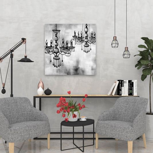 Toile « Deux lustres en cristal » | Décoration de cuisine blanche