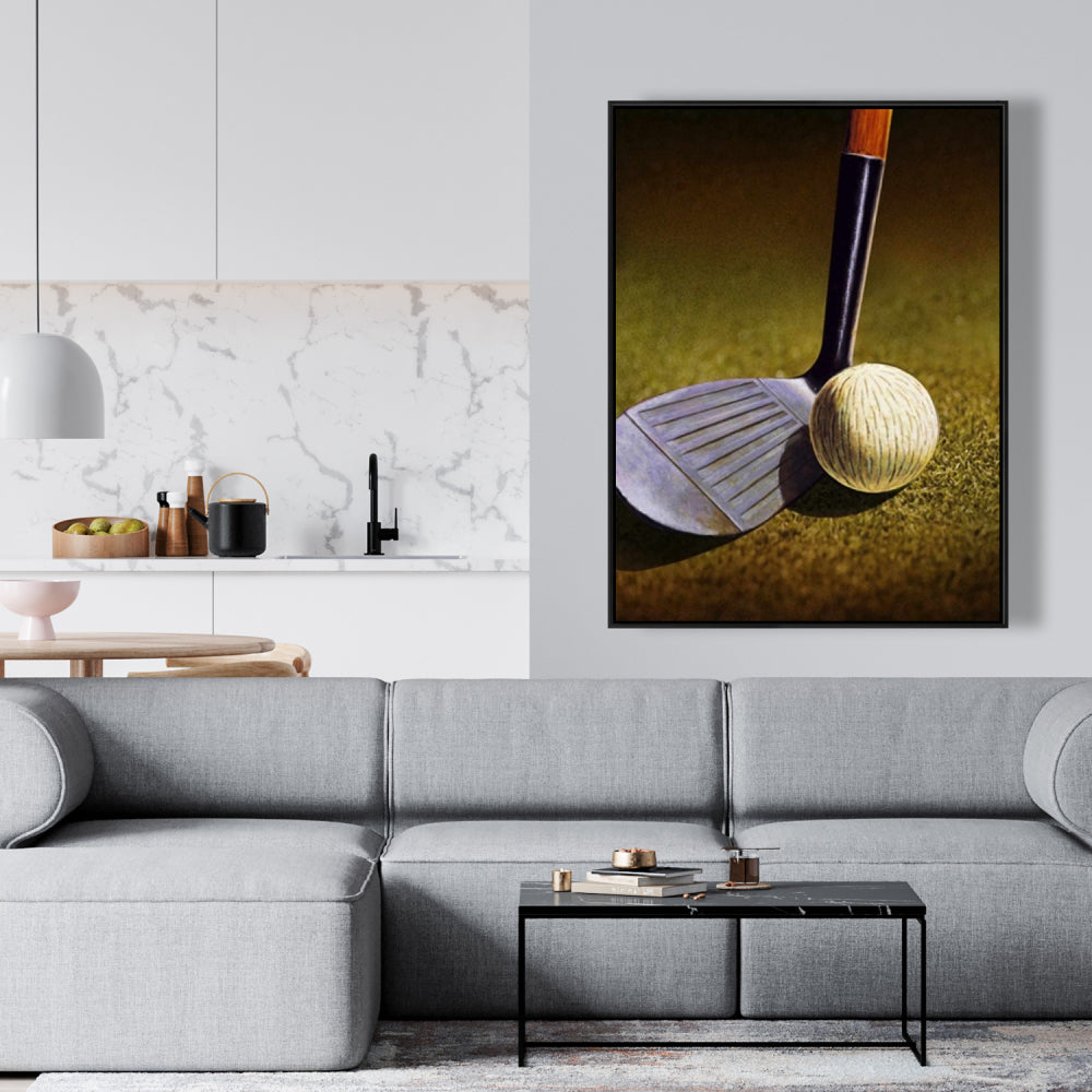 Décoration « Man Cave » | Toile hyperréaliste avec club de golf | Cadre marron