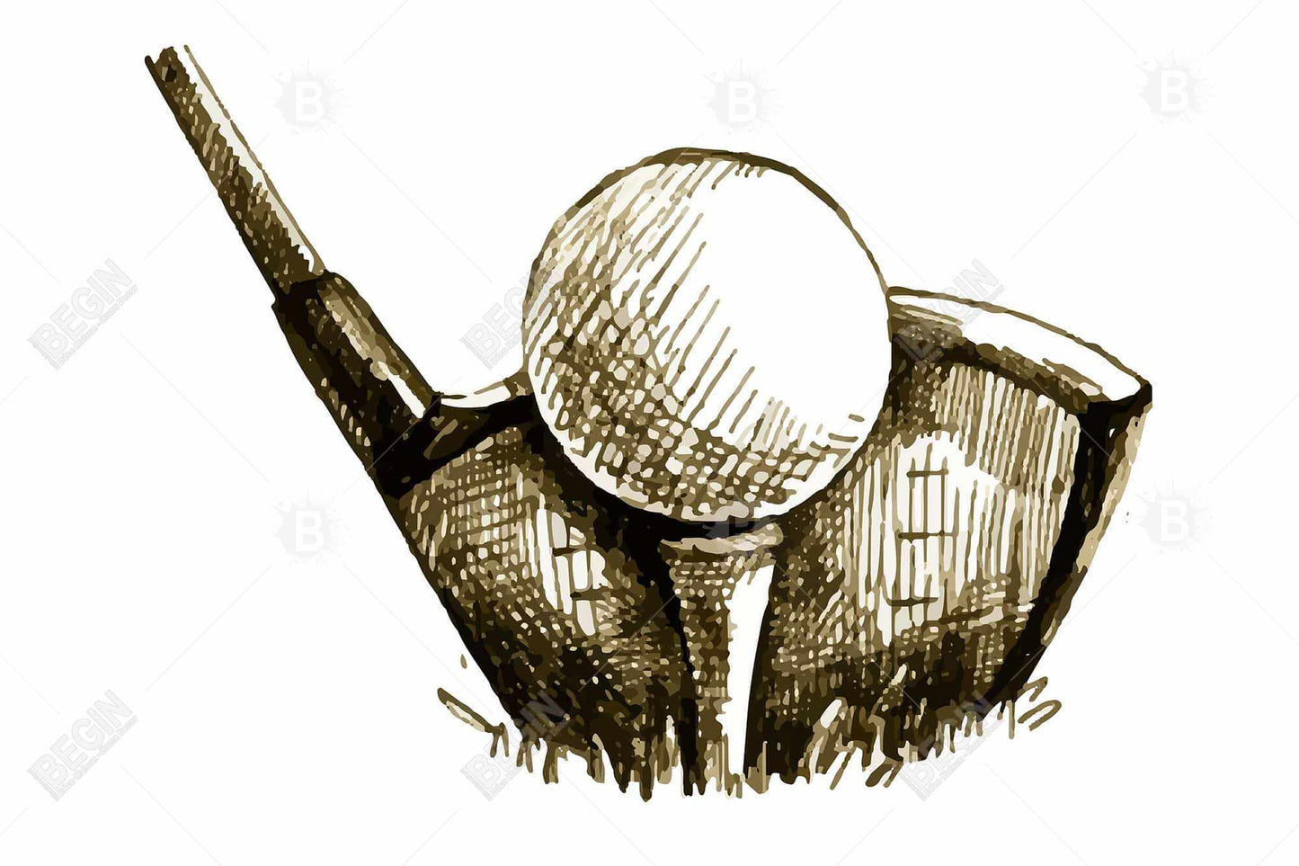 Toile illustrative représentant une balle de golf | Décoration d'intérieur avec cadre marron