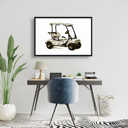 Toile « Voiture de golf » : Man Cave | Décoration d'intérieur encadrée marron