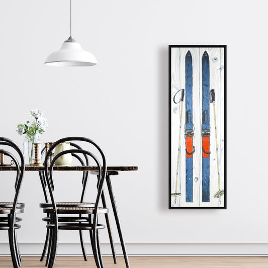Toile de ski bleue vintage - Décoration murale encadrée bleue pour salon