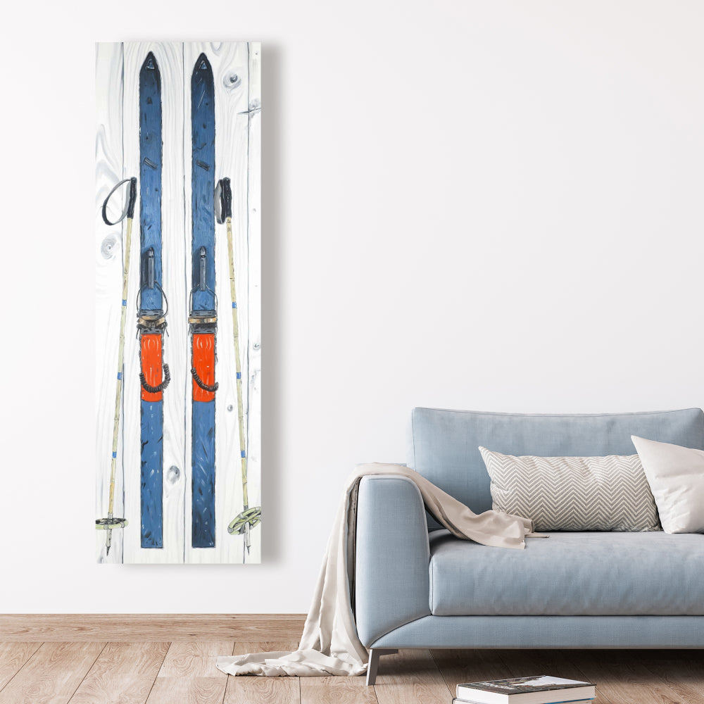 Vintage Blue Ski Canvas - Illustrative Living Room Decor