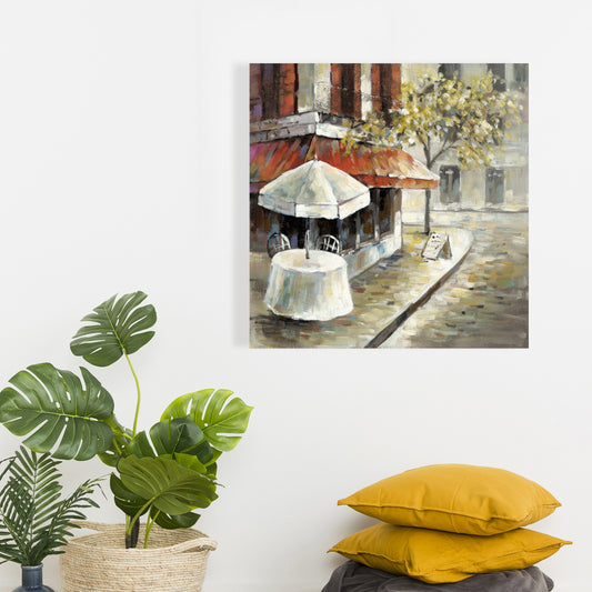 Deserted Sunny Street Canvas - Orange Trees Home Decor Art