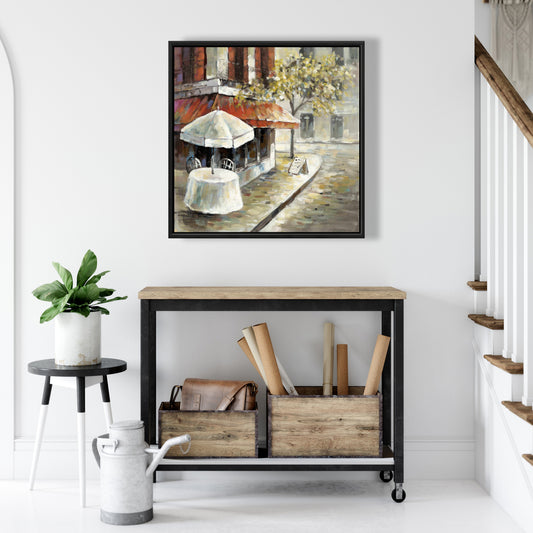 Décoration sur toile encadrée orange représentant une rue déserte et ensoleillée pour chambre à coucher