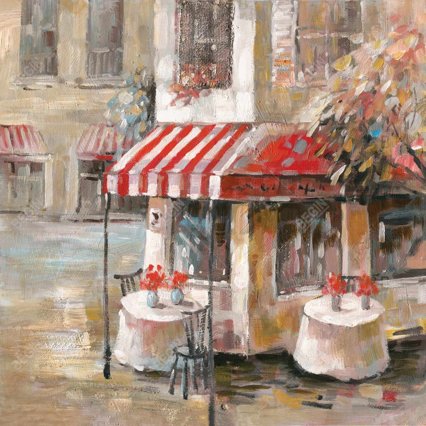 Sunny Restaurant Terrace Canvas | Contemporary Street Decor