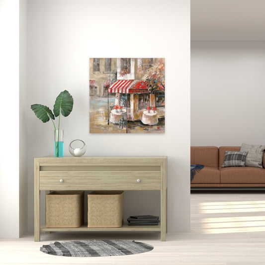 Toile de terrasse de restaurant ensoleillée | Décoration urbaine contemporaine