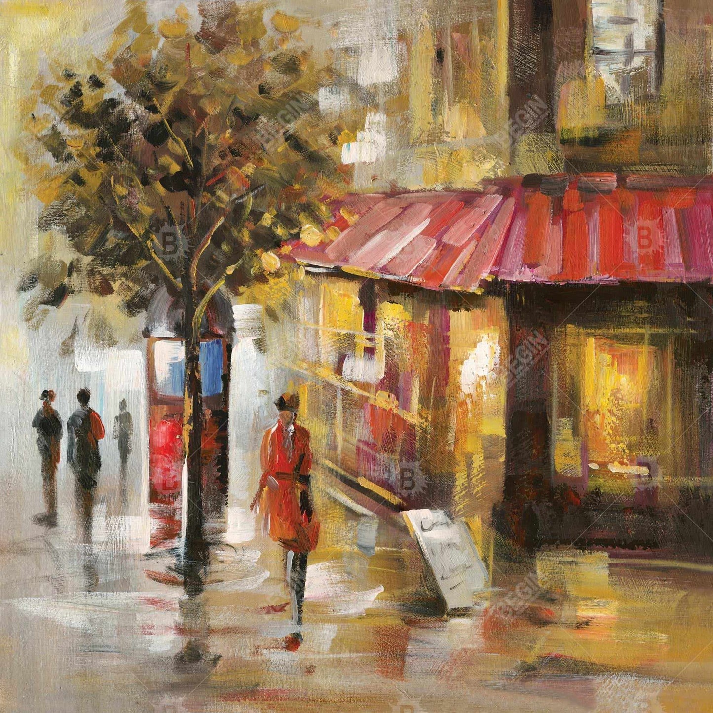 Rue abstraite avec passants | Toile de chambre contemporaine avec arbres