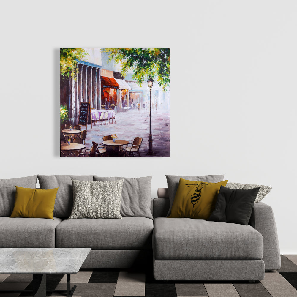 Outdoor Restaurant Street Scene Canvas - Modern Bedroom Decor