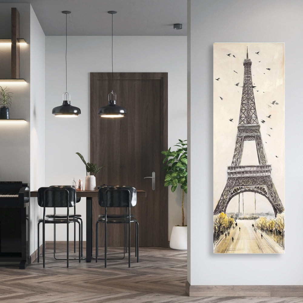 Eiffel Tower Canvas - Gray Bedroom Decor with Flying Birds