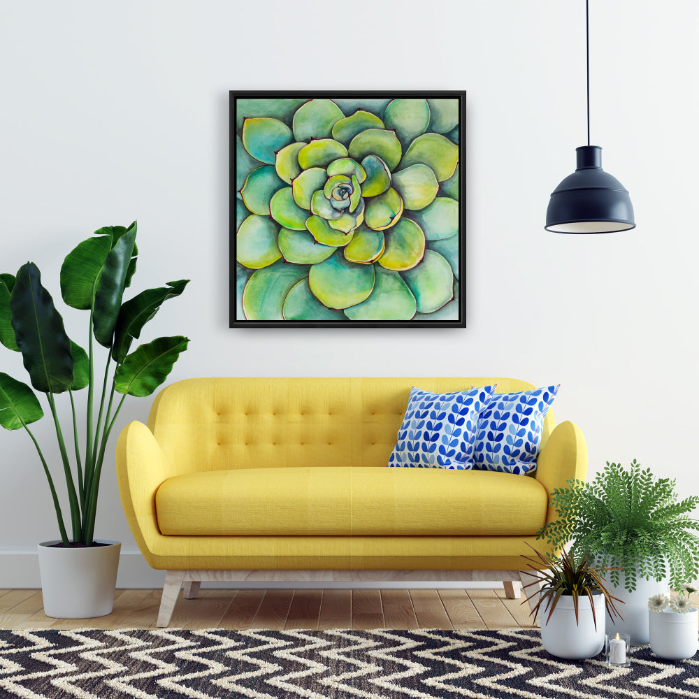Aquarelle : Plante succulente | Cactus floral vert sur toile
