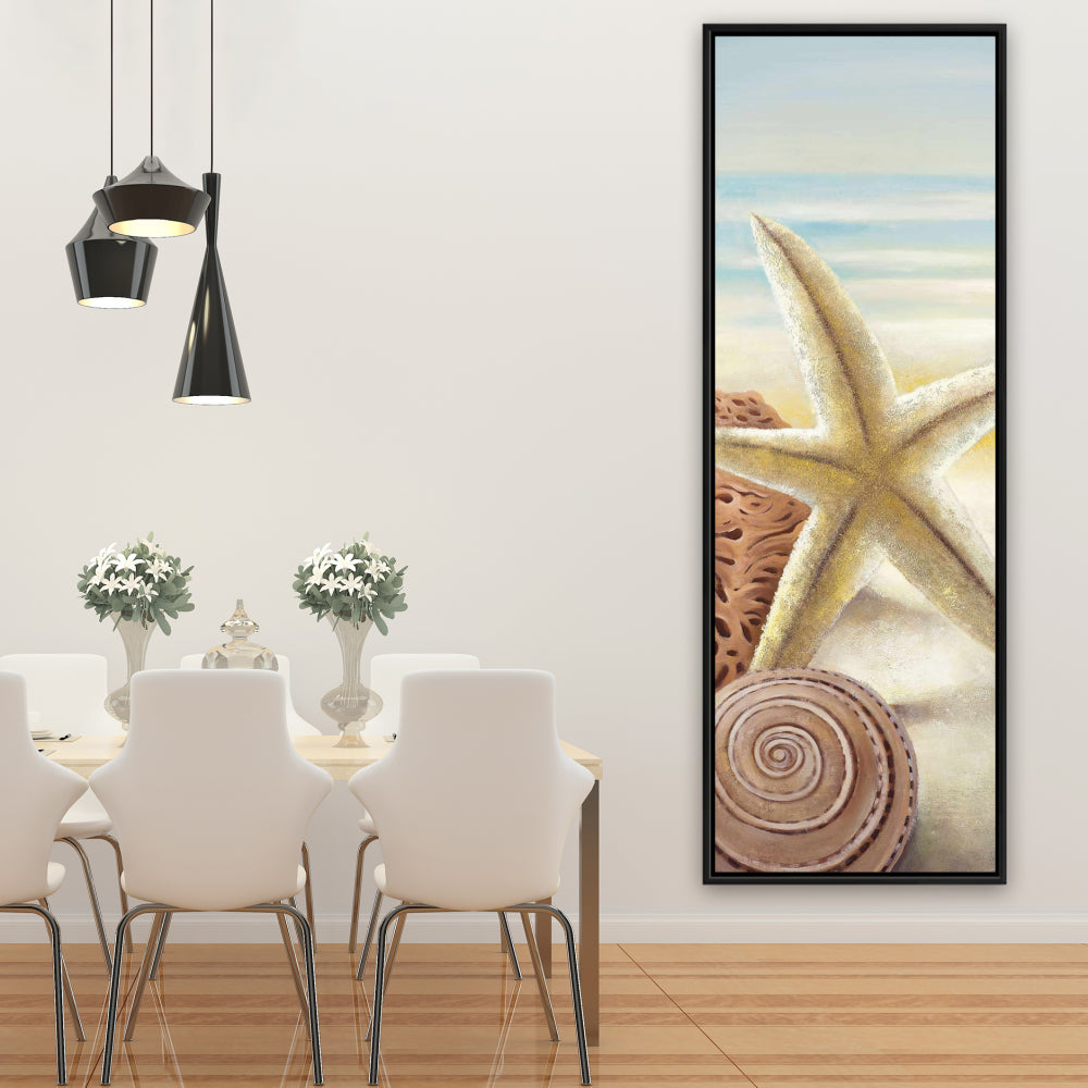 Toile « Étoiles de mer et coquillages » | Décoration d'intérieur encadrée bleue