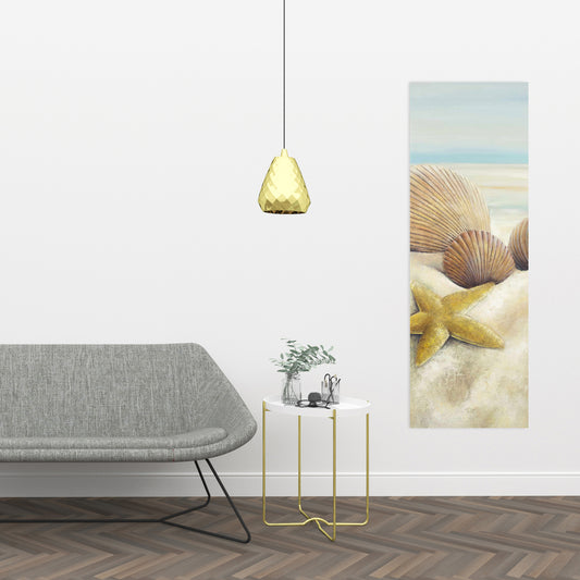 Blue Canvas Art - Starfish and Seashells Beach View Decor