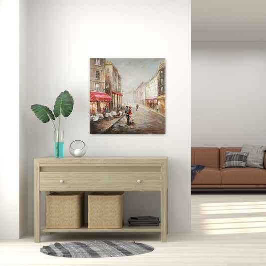 Building Cities Red Canvas Art - Couple Walking Home Decor