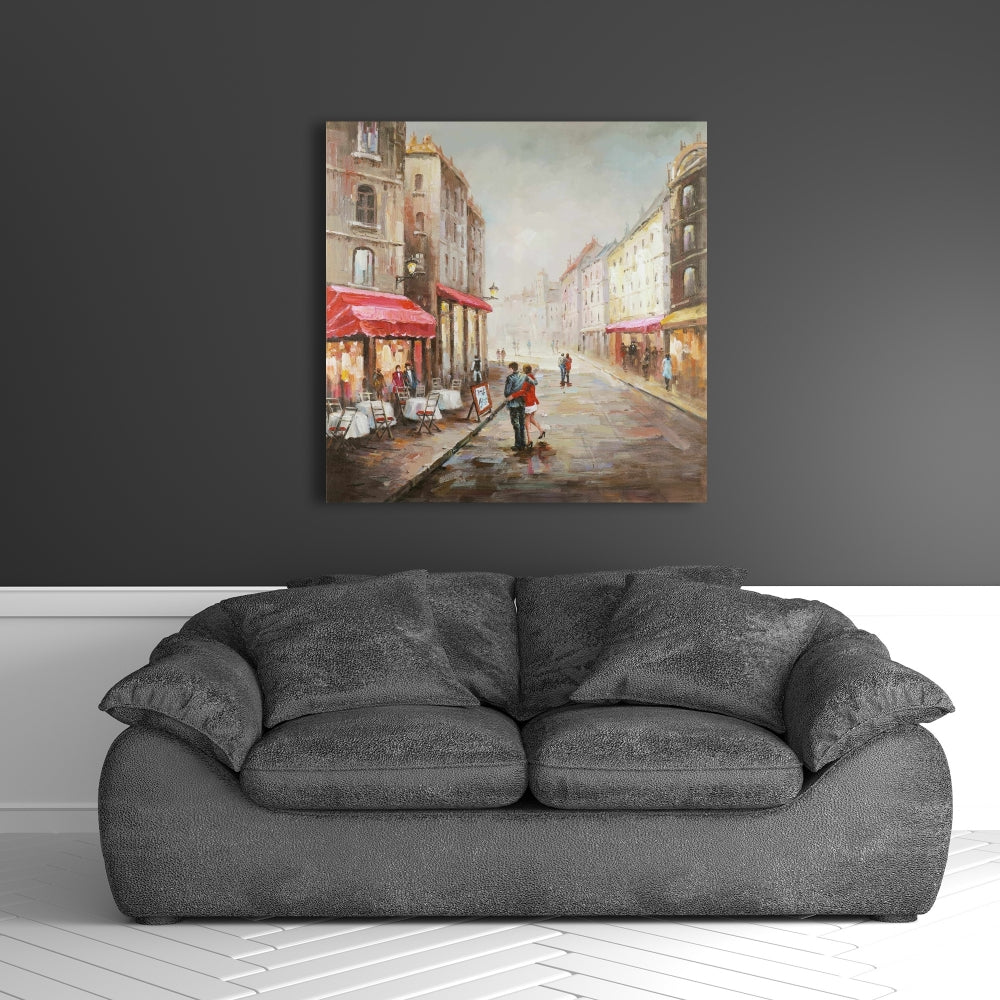 Building Cities Red Canvas Art - Couple Walking Home Decor