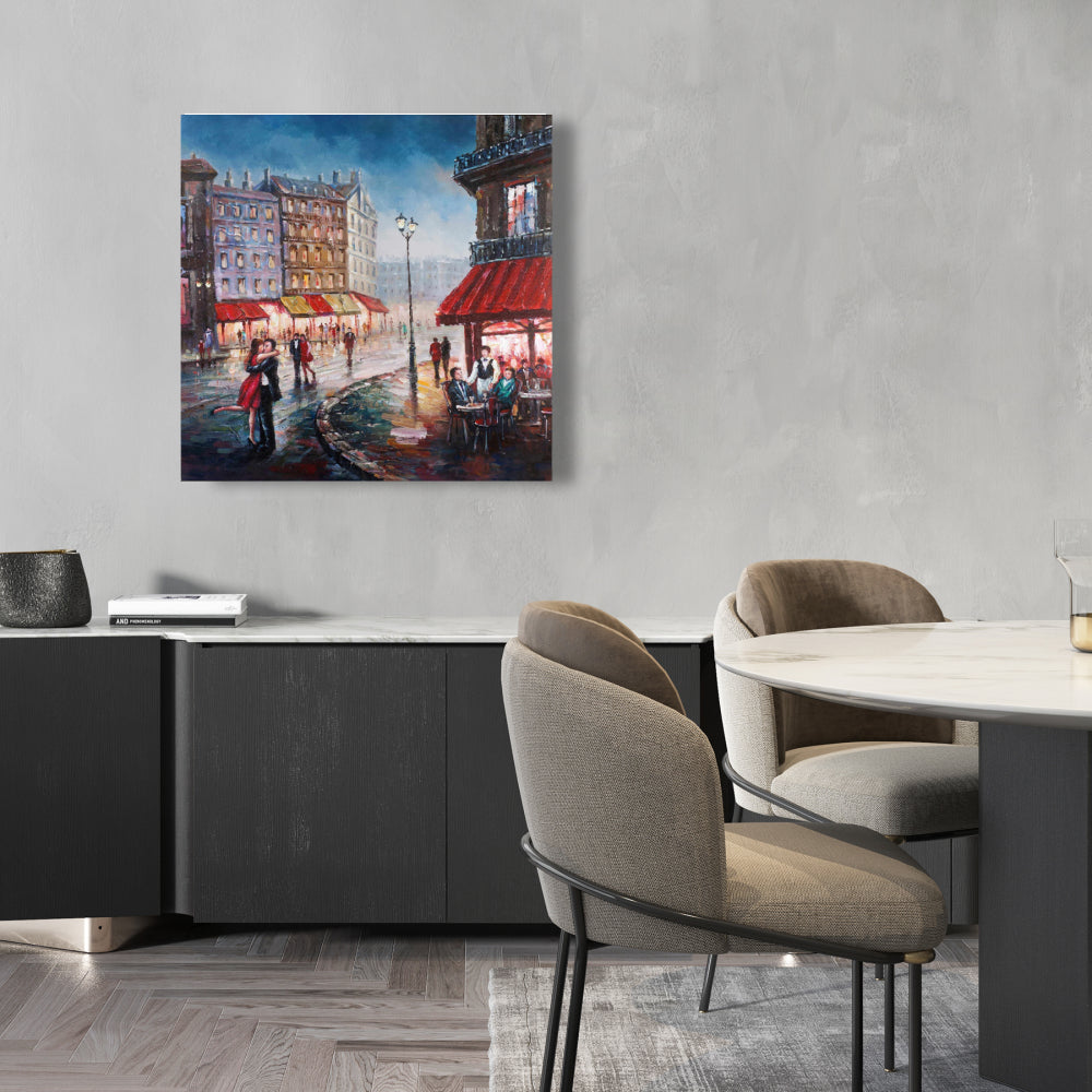 Couple Kissing in the Street Blue Canvas | Romantic Home Decor