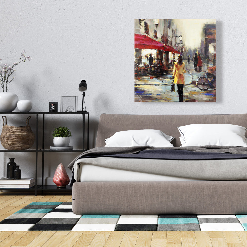 Woman Walking in Paris Canvas | Contemporary Bedroom Decor