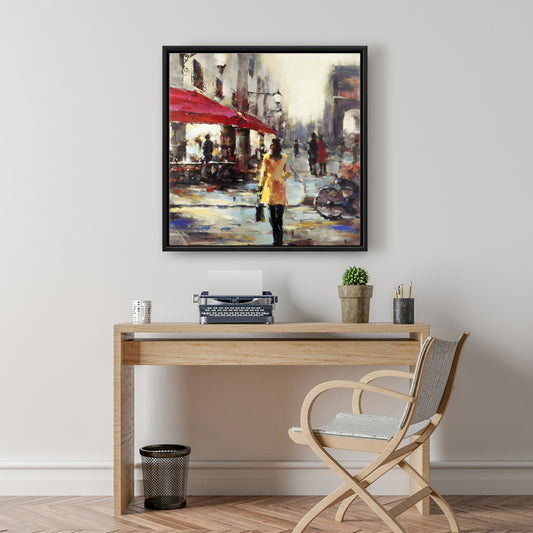 Toile contemporaine – Femme marchant à Paris | Décoration d'intérieur