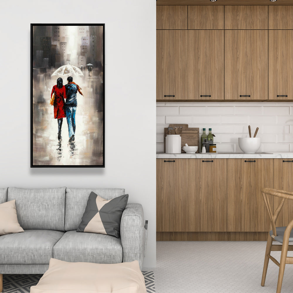 Quiet Walk in the Rain Canvas - Romantic Street Scene Decor