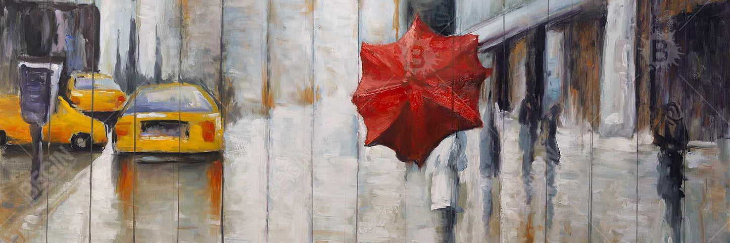 Toile « Rue des parapluies rouges » – Décoration murale contemporaine pour chambre à coucher