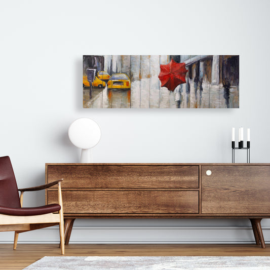 Red Umbrella Street Canvas | Bedroom Wall Art | Home Decor