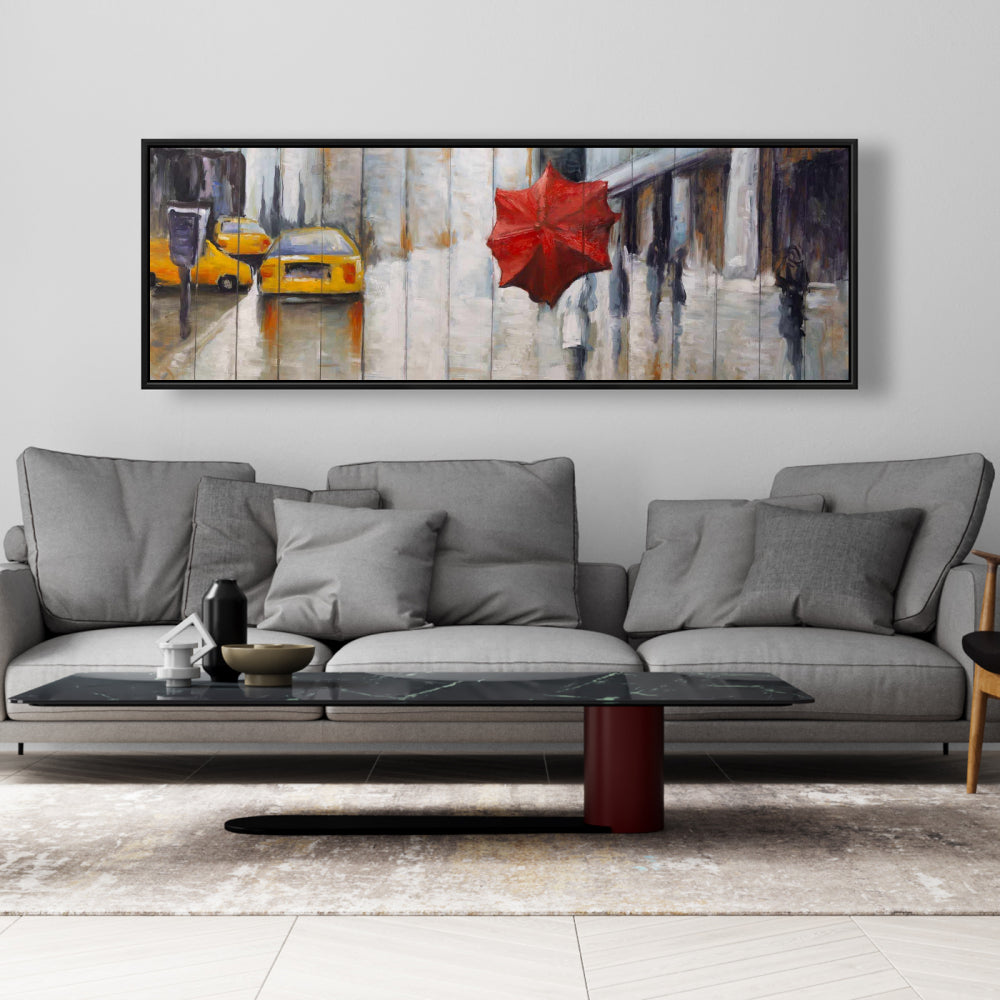 Red Umbrella Street Canvas - Contemporary Bedroom Wall Art