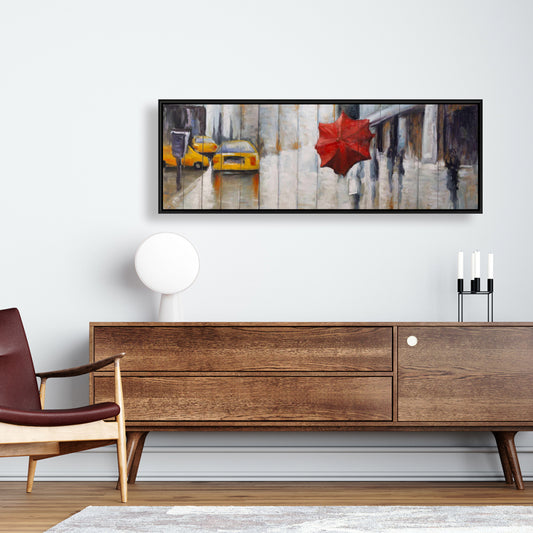 Red Umbrella Street Canvas - Contemporary Bedroom Wall Art