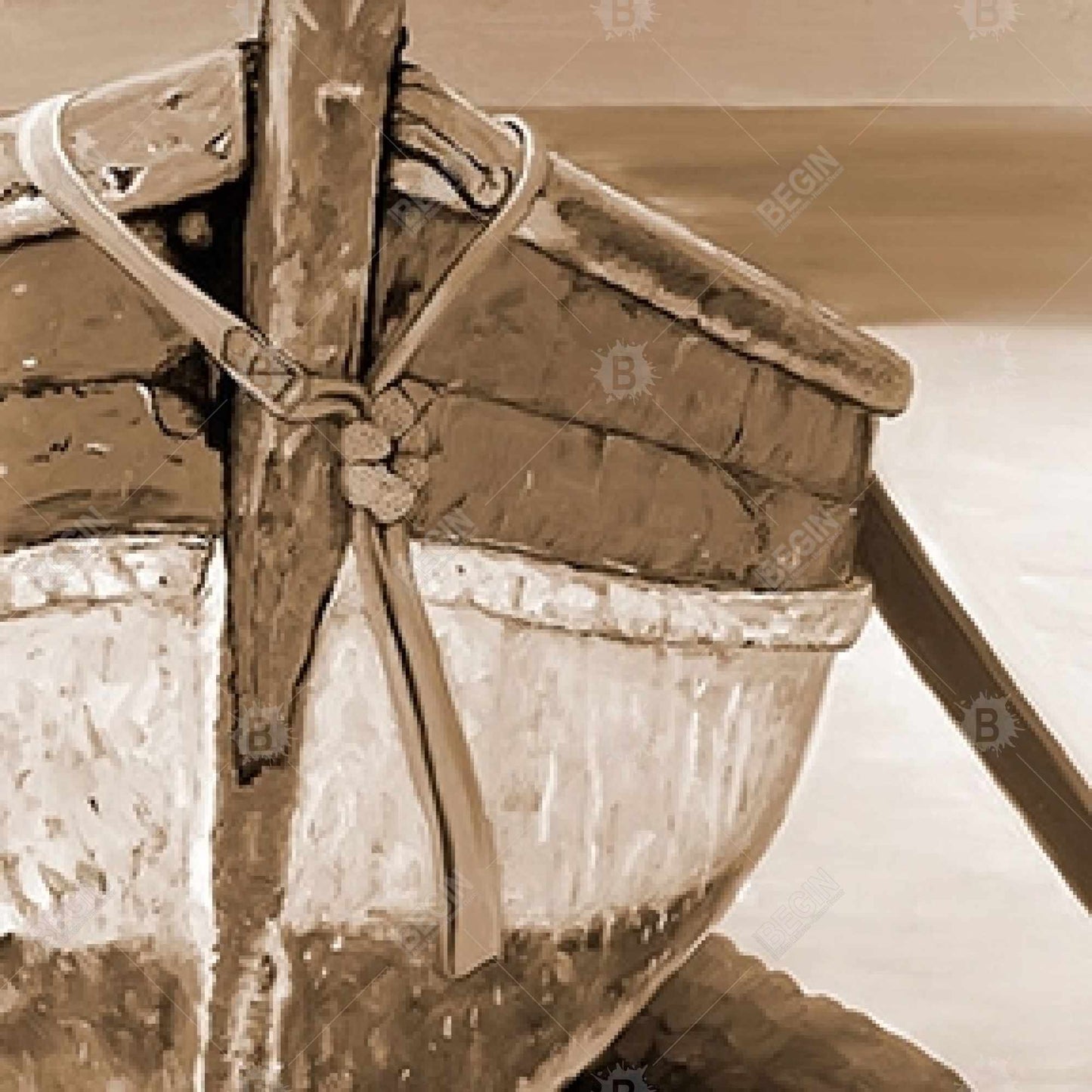 Coastal Boat Marine Canvas - Tied Up Rowing Boat Wall Art