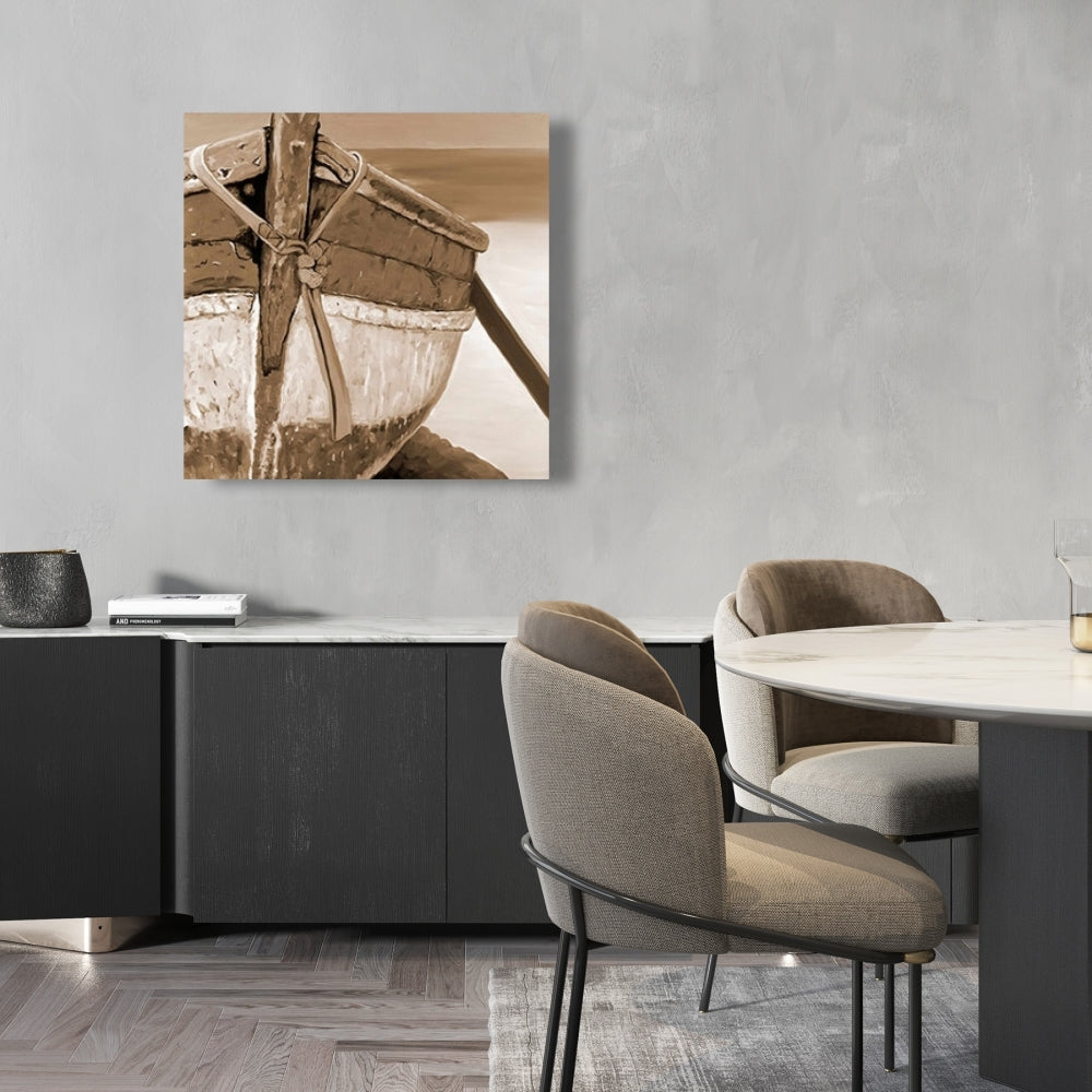 Brown Coastal Marine Canvas - Tied Up Rowing Boat Decor