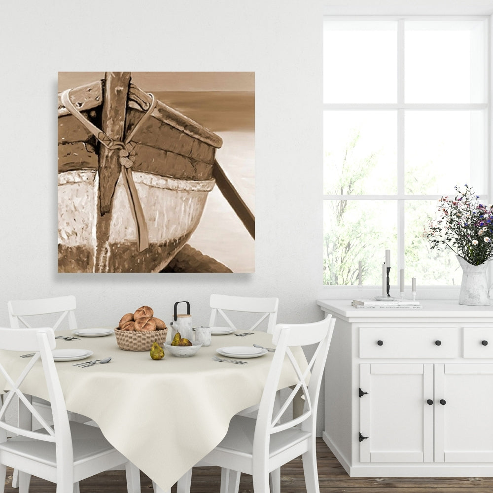 Brown Coastal Marine Canvas - Tied Up Rowing Boat Decor
