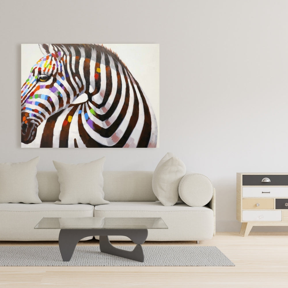 Colorful Zebra Canvas - Wildlife Bedroom Decor | Contemporary Art